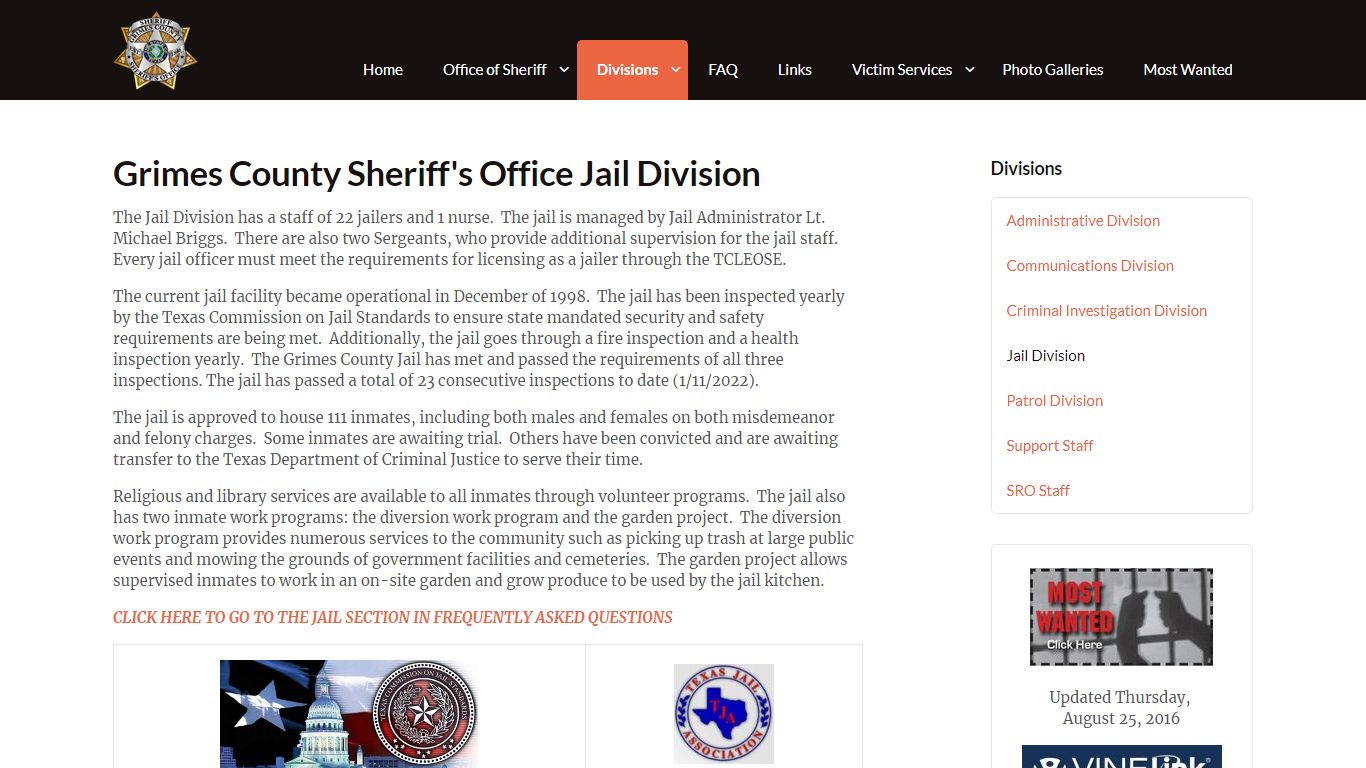 Jail Division | Grimes County Sheriff's Office | Anderson, TX