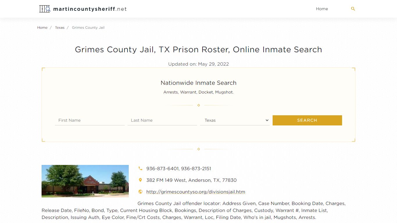 Grimes County Jail, TX Prison Roster, Online Inmate Search ...